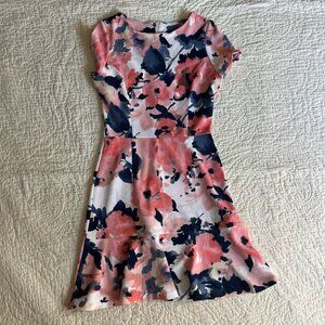 Aqua Womens Dress Floral Short Sleeve Mini Polyester Fit Flare Pink Size Small